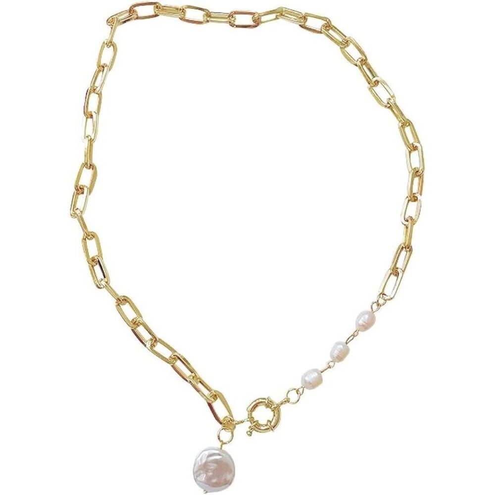 Irregular Round Brand Pendant Pearl Stitching Chain Necklace Female Niche Design